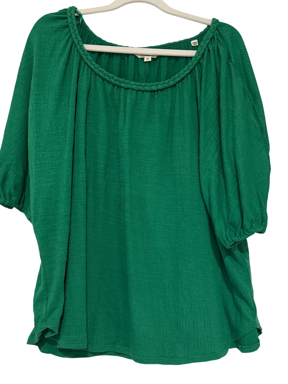 Max Studio Emerald Green Braided-Neck Peasant Top, XL